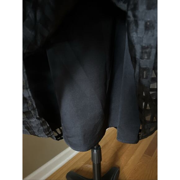 English Factory Puffy Sleeve Black Dress window pane semi sheer lined tired sz S - Picture 5 of 16